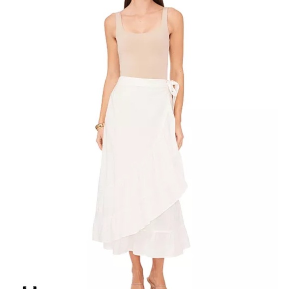 Vince Camuto Ruffle Detail Cotton Wrap Midi Skirt in Ultra White NWT - Picture 14 of 14
